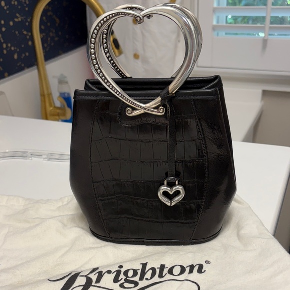 Brighton Handbags - Brighton Black Croc-Embossed Mini Bucket Bag with Heart Handle